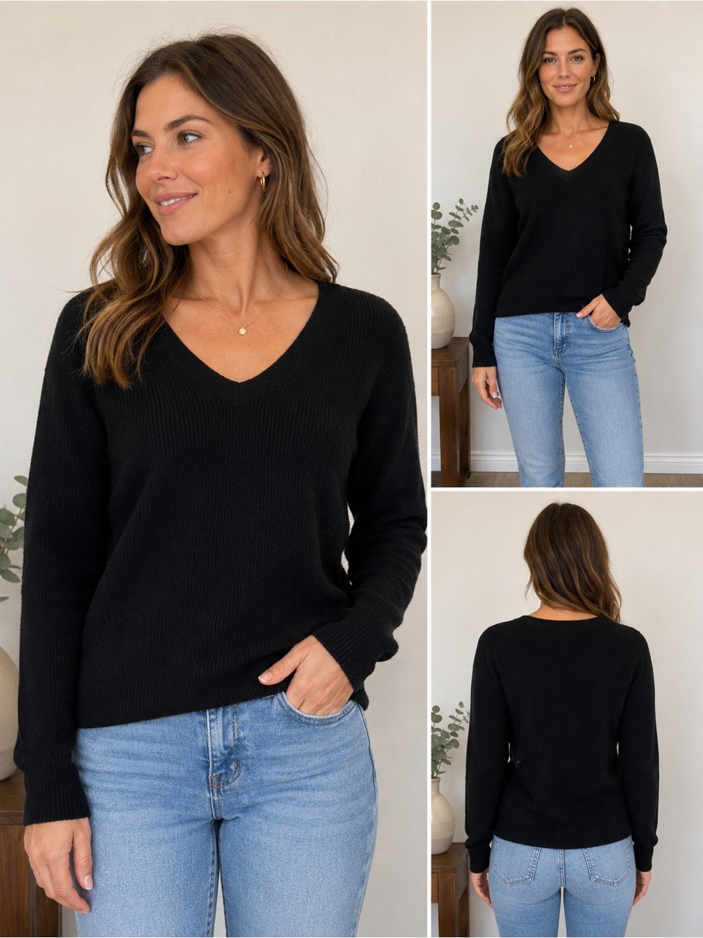 Theory Black 100% Wool V-Neck Sweater | Size P / Petite